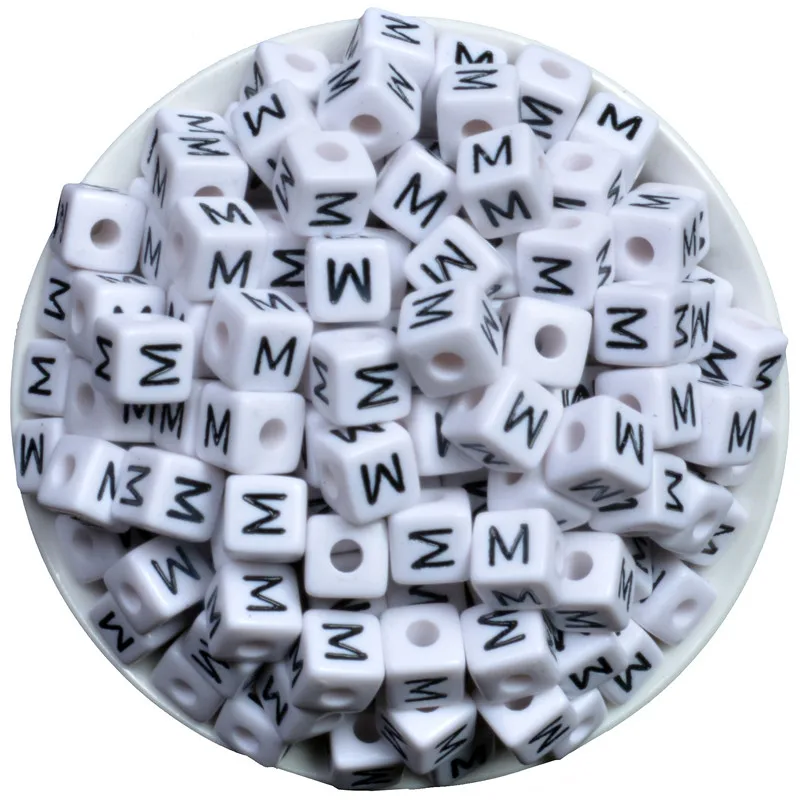 

50pcs White Square Alphabet Bead Acrylic Beads Mixed Letter DIY Loose Beads For Beading Bracelet Jewelry Accessories 10mm
