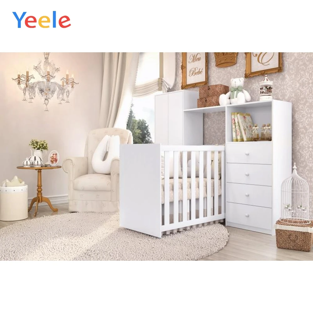 Yeele белый Boudoir комната кроватка диван люстра ковер ребенок фоны для фото внутри