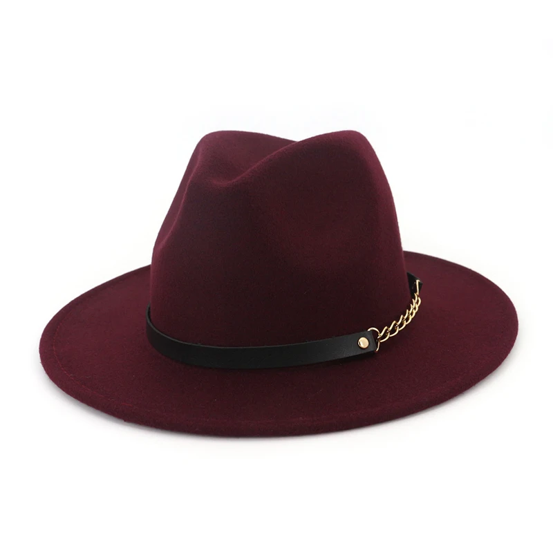 Burgundy QIUBOSS модная мужская и женская шерстяная шляпа мужская Гангстерская шляпа джазовая шляпа широкополый Войлок Панама унисекс Повседневная Карнавальная шляпа QB138 - Цвет: Burgundy
