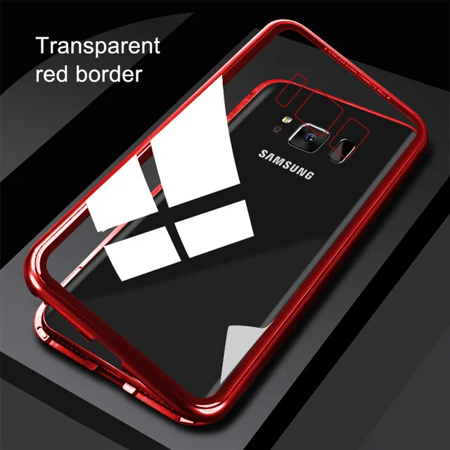 clear red Магнитный чехол для samsung Galaxy A50 S8 S9 S10 плюс S10E S7 край Роскошный чехол для телефона аксессуары M10 M20 A30 A10 Note 9 8 чехол s - Цвет: clear red