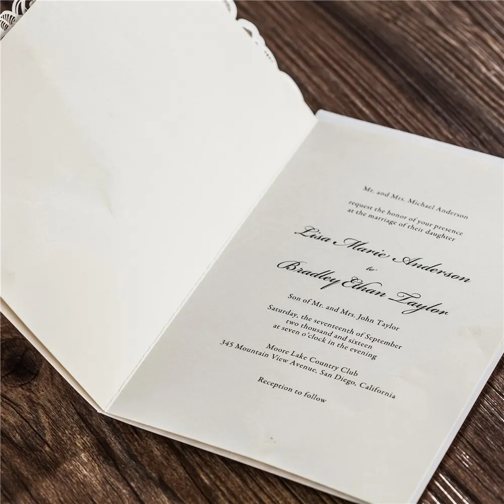 50 шт. элегантная Лазерная огранка золота штемпелюя Свадебная пригласительная