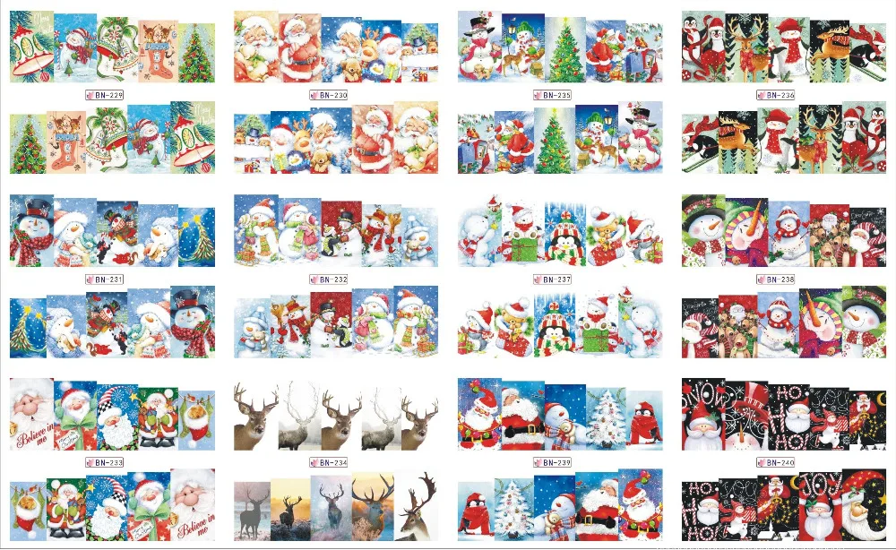 12 рождественских стилей большой дизайн ногтей водная копия Санта-Клаус снеговик