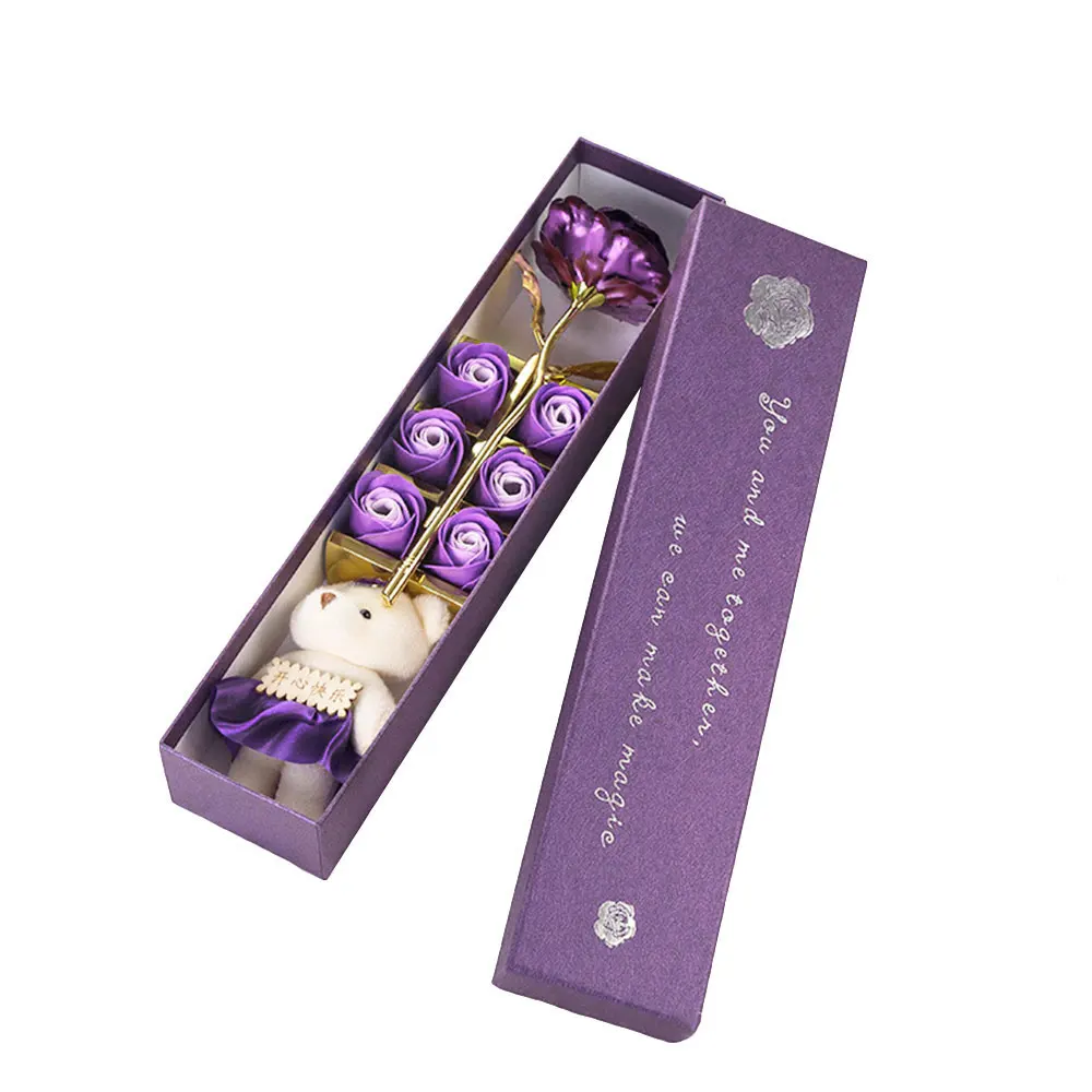purple Романтический мыло с запахом розы с роскошной коробке Ароматические Лепесток для ванной золото Фольга цветок 4 цвета медведь кукла любовь подарок День Св - Цвет: purple