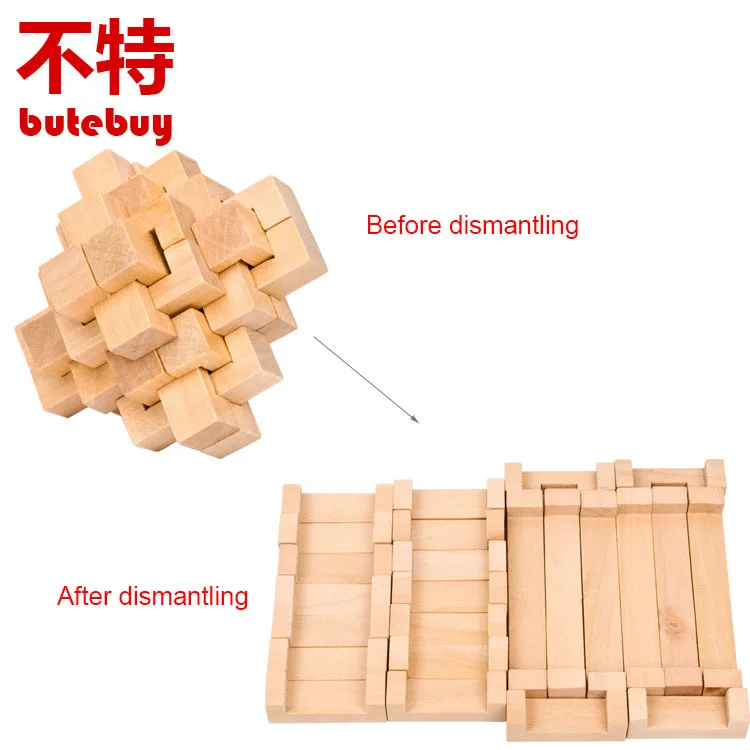 butebuy Kong Ming Luban Lock Chinese Traditional Toy Unique 3D Wooden Puzzles Classical Intellectual Educational Toys for Kids | Игрушки и