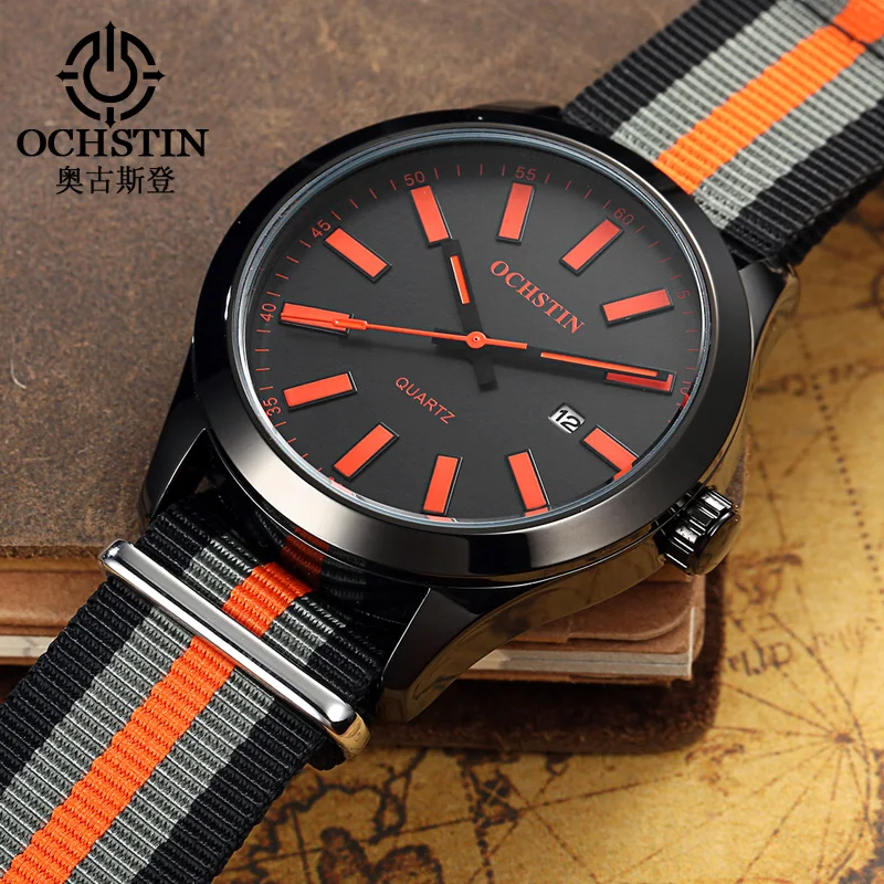 Часы мужские кварцевые в стиле милитари с календарем и нейлоновым ремешком|watch