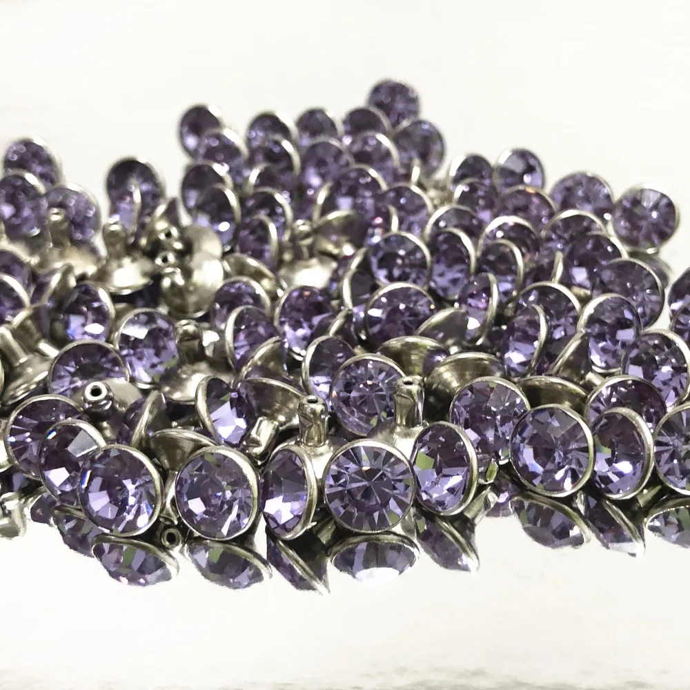 

New 8MM 50 Sets CZ++ Light Violet Crystal Rivets Silver Plated Spots Studs Double Cap for DIY Leather-Craft Making