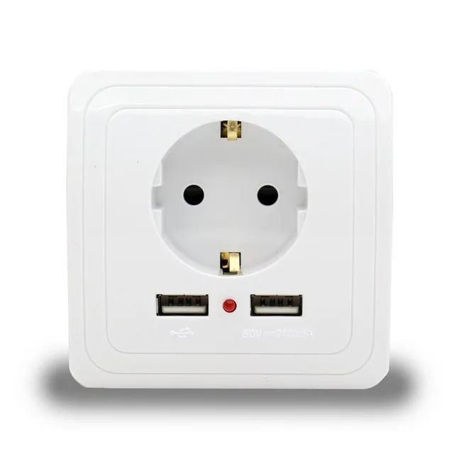 Настенная розетка 16А EsooLi EU стандартная розетка с 2400mA двойной usb-порт для зарядки для мобильного супер розетка панель 110~ 250 В - Тип: Socket-1
