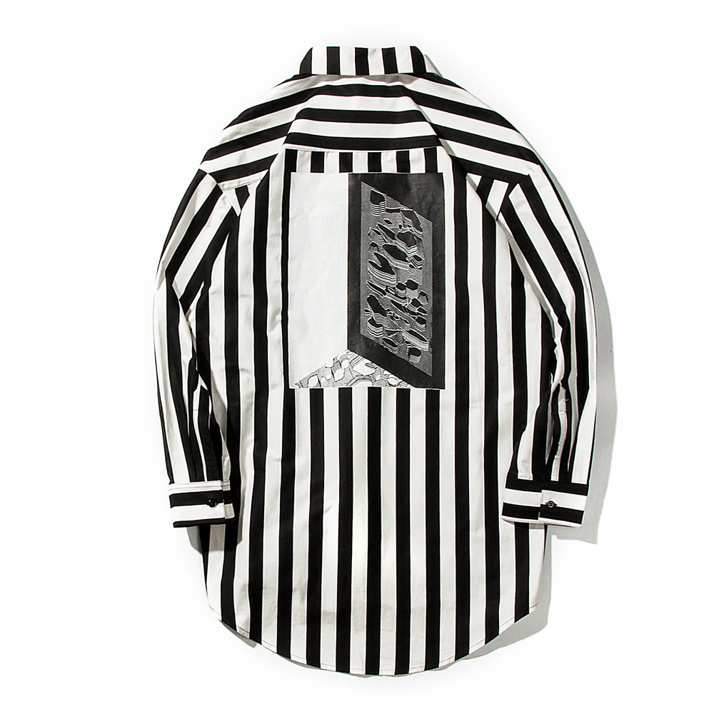 2018 Новая Осенняя мужская модная уличная трендовая полосатая рубашка с длинным