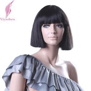 Yiyaobess короткий черный парик с челкой индивидуальный дизайн синтетические волосы прямые парики боб для белых женщин из термостойкого волокна