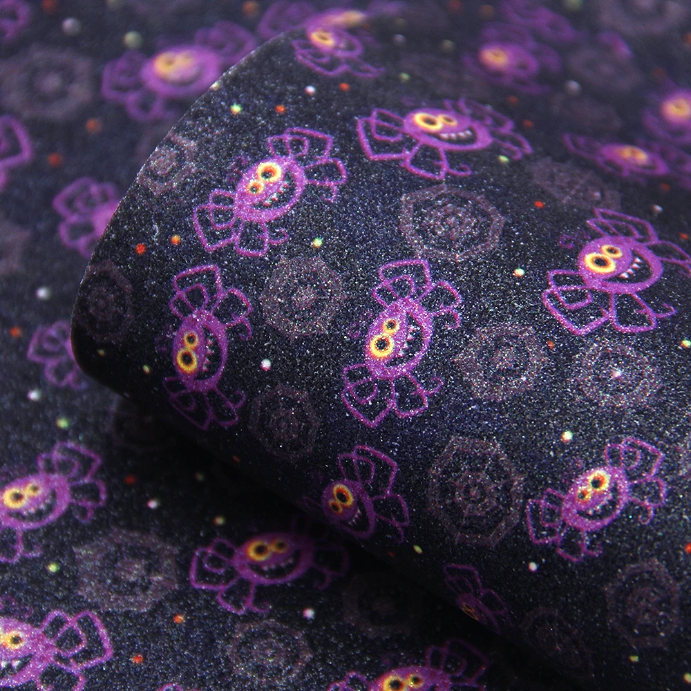 

20*33cm Glitter Halloween Candy Pumpkin Skull Ghost Faux Synthetic Leather Fabric DIY Bow Bag shoes Decoration Material,1Yc7282