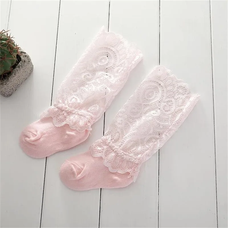 Pink Детские кружевные носки для девочек, сетчатые Дышащие носки для малышей, носки принцессы для девочек, детские длинные носки, детская одежда для девочек - Цвет: Pink