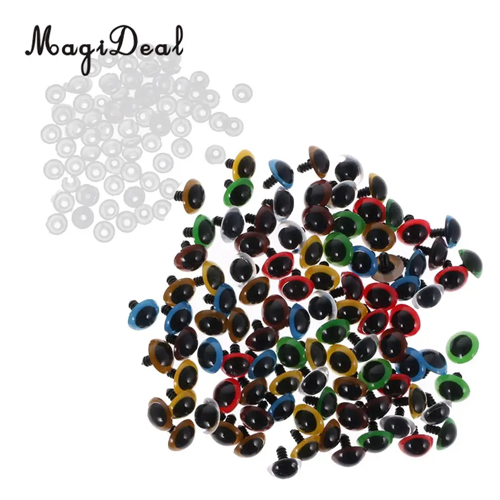 MagiDeal 100 шт./упак. разноцветные пластиковые защитные глаза с шайбами для кукол, животных, медведей, сделай сам, поделки ручной работы, игрушка 7 видов