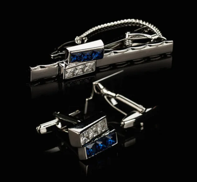 3 компл./лот классические роскошные запонки с синим кристаллом зажим для галстука