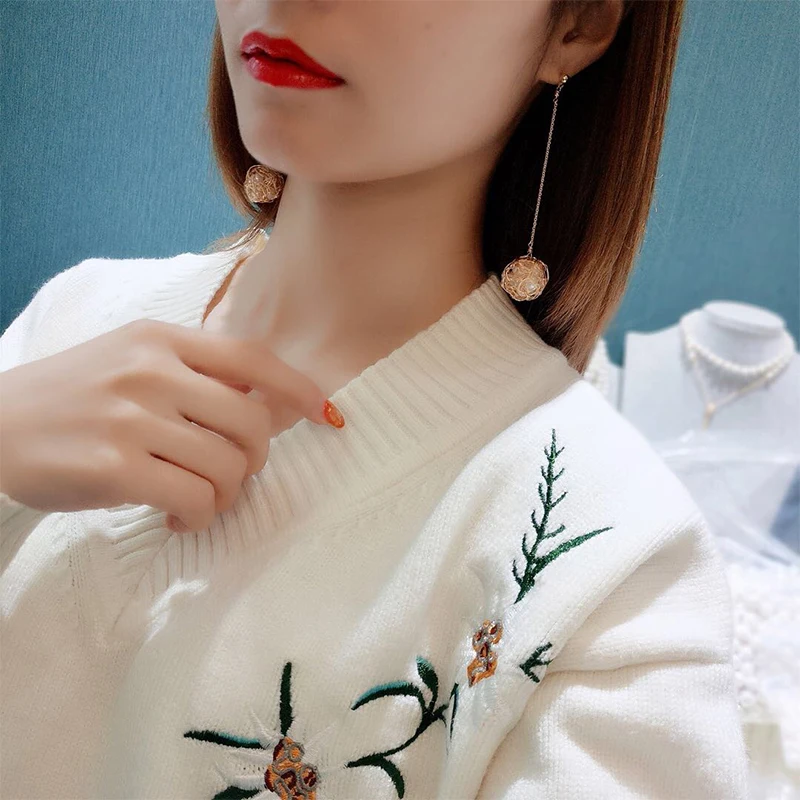 

ANI 14K Roll Gold Women Drop Earring Natural Freshwater White Pearl Earrings Fashion Dangle brinco Handmade Jewelry Ball Shape