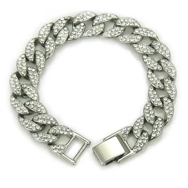 14 Хип побрякушка цепь Iced Out Полный AAA мужской браслет стразы циркон проложили золотые серебряные браслеты для мужчин хип-хоп ювелирные изделия - Окраска металла: 14
