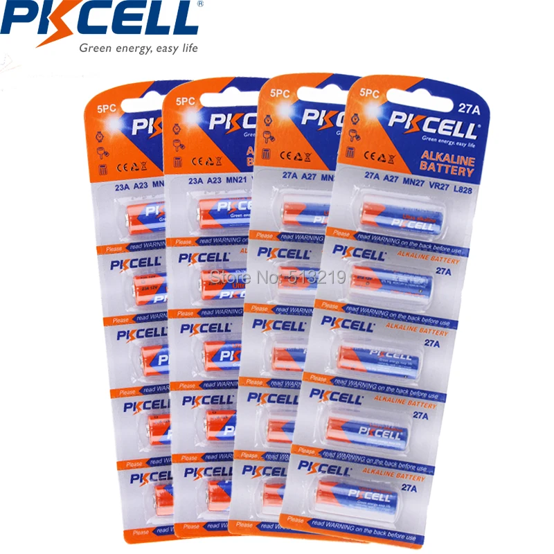 PKCELL 10 шт. 23A L1028 A23 A 23 RV08 и 27A 12V MN27 A27 L828 12v щелочные батареи первичные сухие