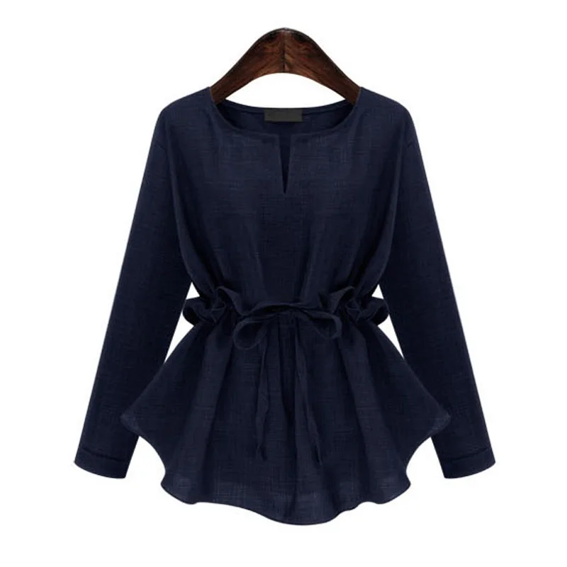 TWOTWINSTYLE 2020 Women Long Sleeves Peplum Tops Blouse Shirts Lace up Ruffle Waist Tunic Female Clothes Korean Plus Size | Женская