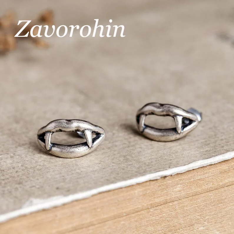 Zavorohin 2021 New Halloween Vampire Lips Antique Real 925 Sterling Silver Stud Earrings Gothic Punk Style Party Jewelry | Украшения и