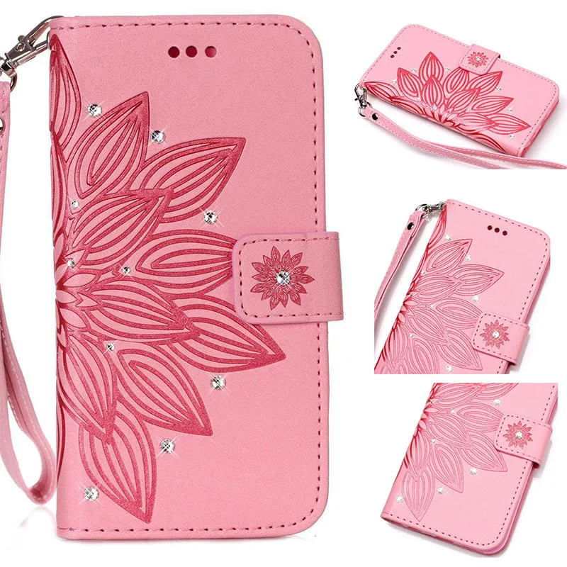 Бумажник кожи сальто case для huawei p8 p9 lite 2017 крышка P8lite P9lite Алмазный Блеск Bling Цветок