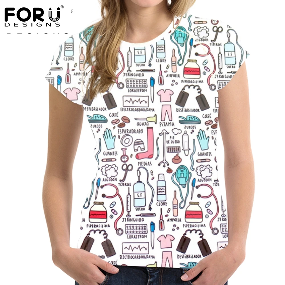 Модная брендовая женская одежда FORUDESIGNS для медсестер женские летние топы с
