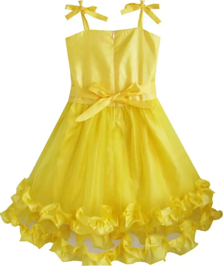 Sunny Fashion платья для девочек Цветок Девушка Платье Желтый Shinning Блестки Свадьба