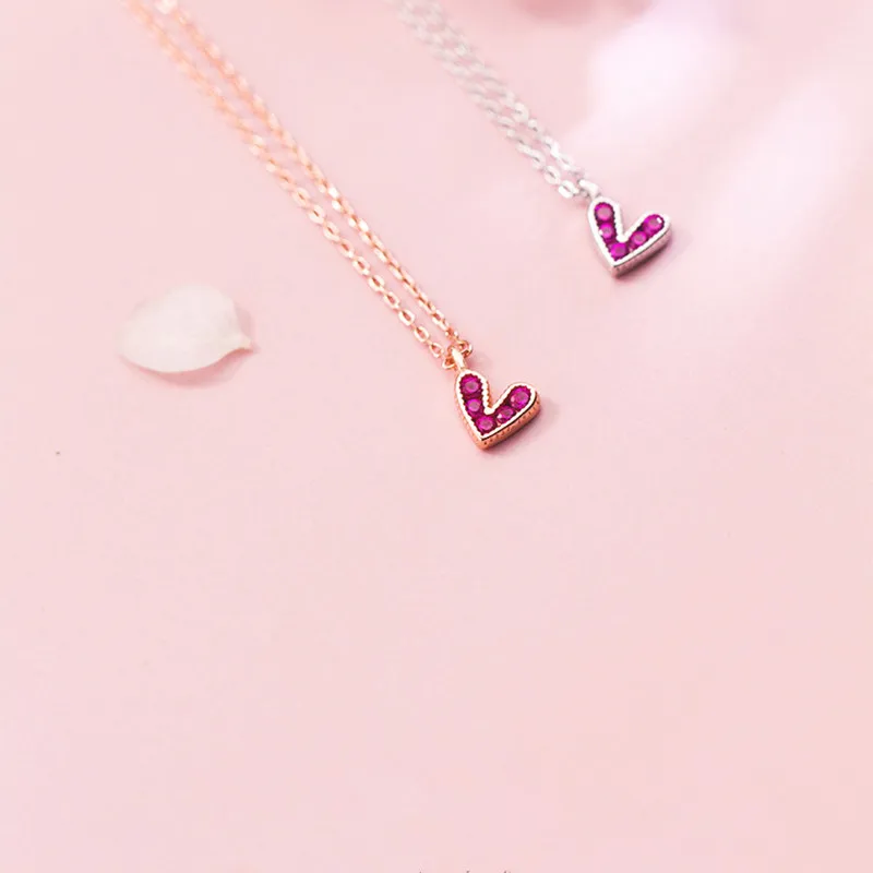 

LBLS Real 925 Sterling Silver Necklaces & Pendant Rose Gold Purple Heart Cubic Zircon for Girls Lady Women Necklace Chain