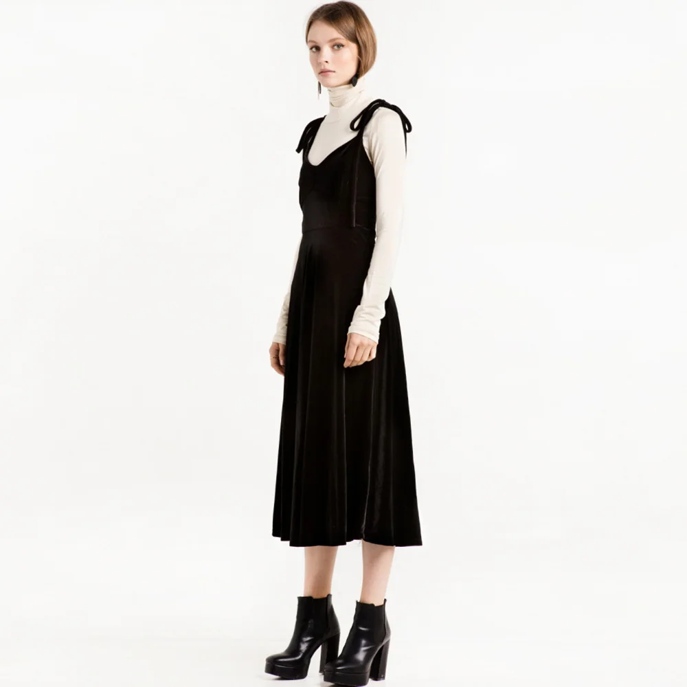 HYH haoyihui Женское платье vestidos Высокая талия сплошной черный Глубокий V Средства