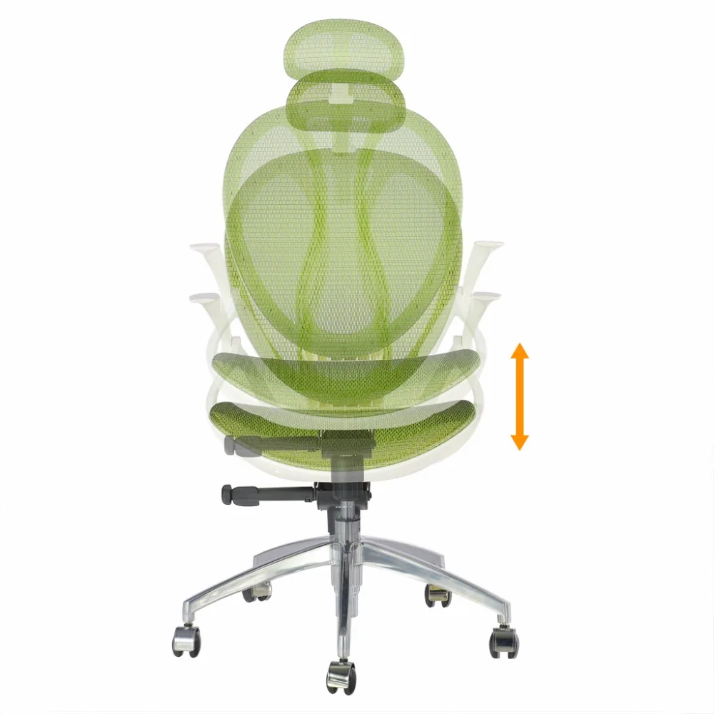 Офисное кресло LANGRIA с высокой спинкой вращающееся зеленое Сетчатое для
