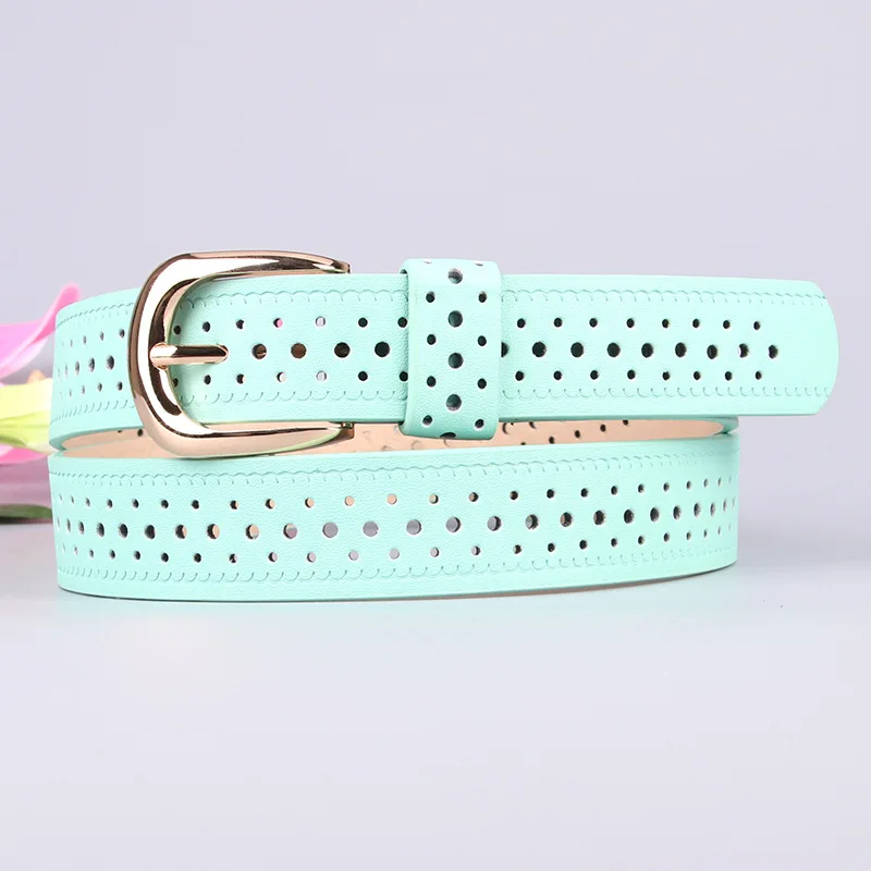 Женский кожаный ремень с вырезами и пряжкой ярких цветов|Женские ремни| |