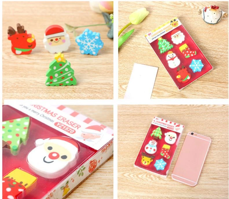 Coloffice 1PC Cartoon Christmas Kawaii Snowman Colorful Shape Eraser For Kids Student Gift Novelty Item Office School Supplies
