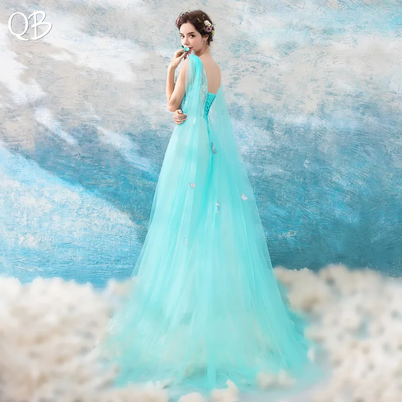 Небесно Голубой трапециевидный v образный вырез Тюль Кружева Цветы Элегантные