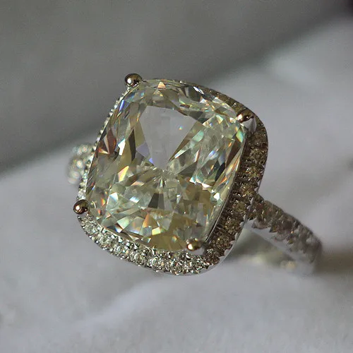 Винтажное обручальное кольцо из белого золота 750 пробы 18 К 5 карат|750 white gold|cushion cut