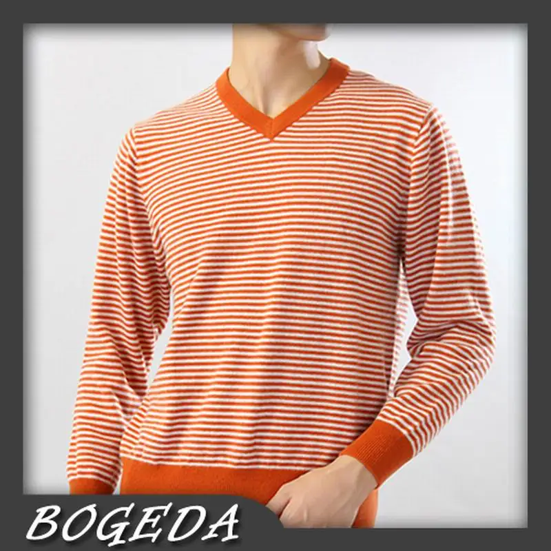 Cashmere sweater Men's pullover Fashion style Green Orange stripe Natural fabric High quality Stock clearance Free shipping