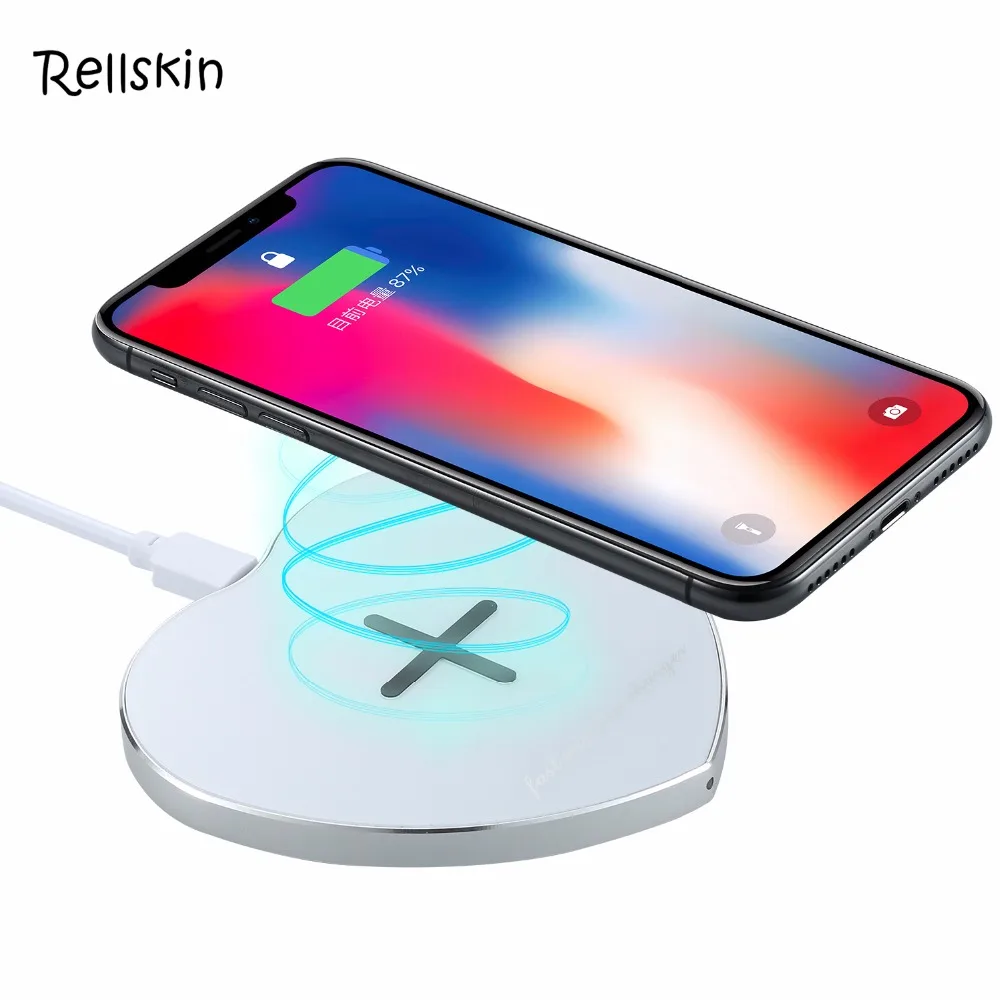Rellskin 10 Вт Беспроводной Быстрый Зарядное устройство для iPhone X 8 зарядки Samsung Note8 S8 S7