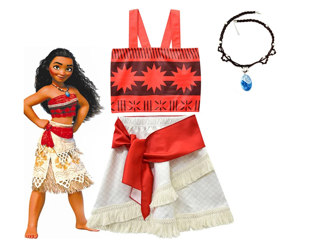 2019 Косплей Костюм принцессы Моаны для детей платье ваяна костюм с ожерельем