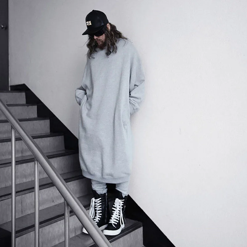 Новинка 2018 модные мужские длинные толстовки оверсайз футболка с боковой молнией