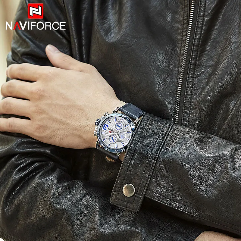Naviforce 2018 новые модные мужские часы Militray Спортивные кварцевые с кожаным ремешком