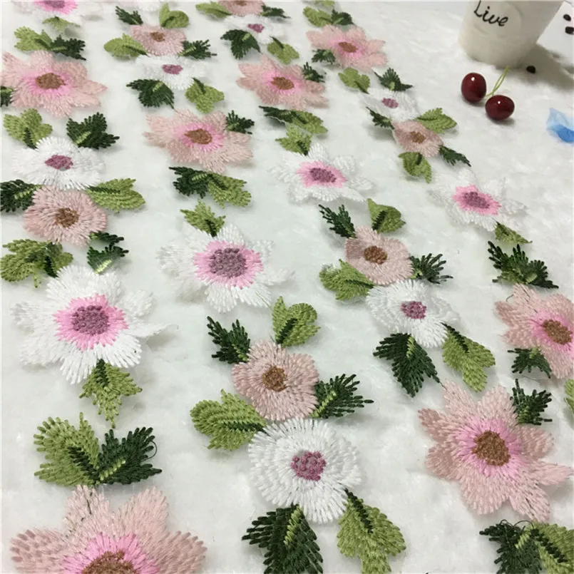 1 ярд цветок кружевной отделкой DIY Вышивка лоскутное полотно кружева аппликация