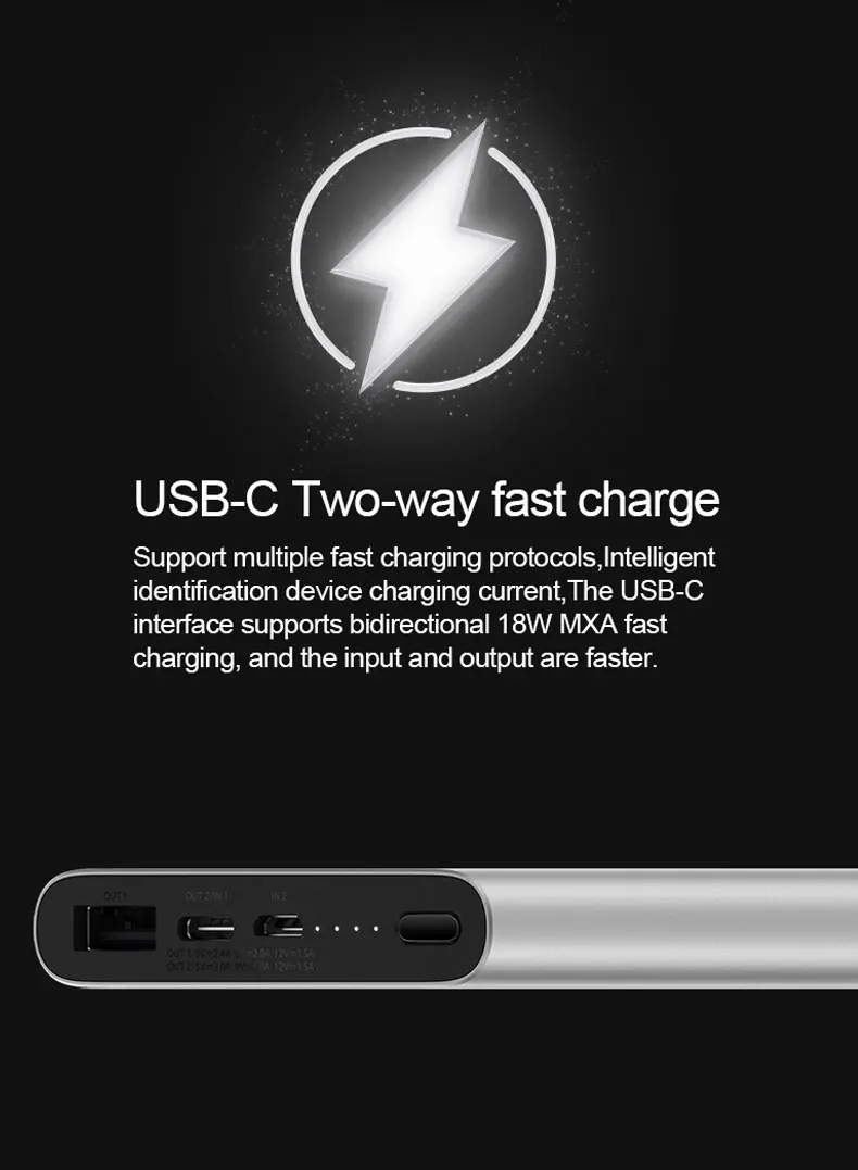 New Xiaomi Mi 10000mAh Power Bank 3 Two-way Quick Charge USB-C Dual Input Dual Output PLM12ZM 10000 mAh Extenal Battery