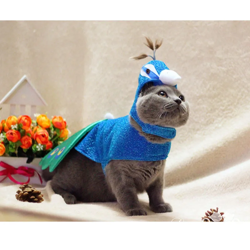 Хэллоуин Роскошный Синий Павлин Костюм для кошки собаки Косплей забавная