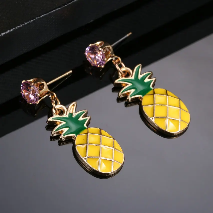 Серьги подвески TianBo с ананасом фруктами и фианитами|earrings for|dropping earrings for womenearrings