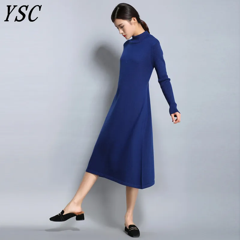 YUNSHUCLOSET женское трикотажное платье из кашемировой шерсти длинное Стильное