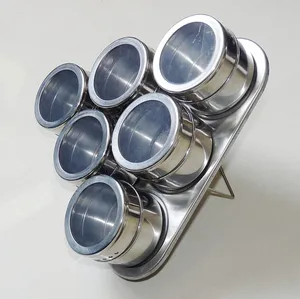 6Pcs Stainless Steel Magnetic Spice Jars Magnetic Cruet Condiment Spices Set Condimento Canister Seasoning Tools