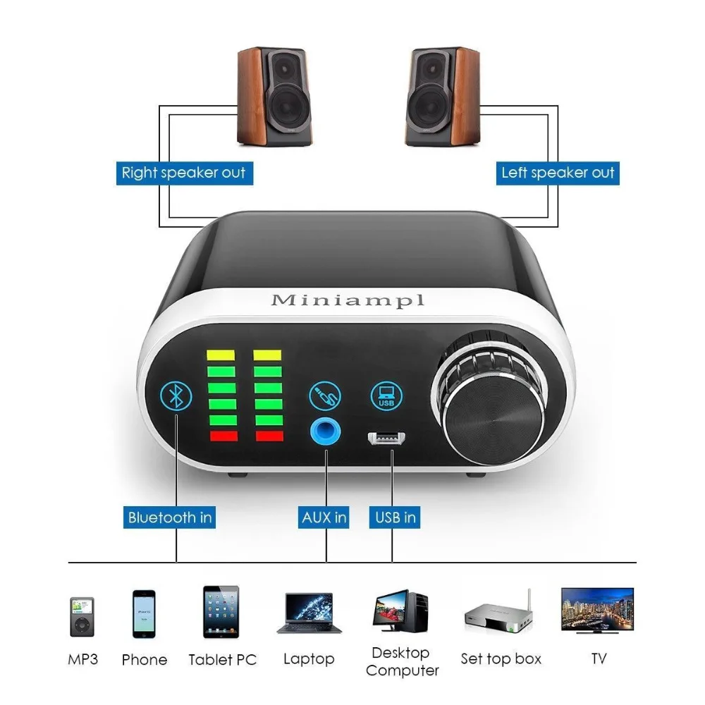 Цифровой усилитель мощности Bluetooth 5 0 стерео 50 Вт + Hi Fi звука класса D звуковая карта