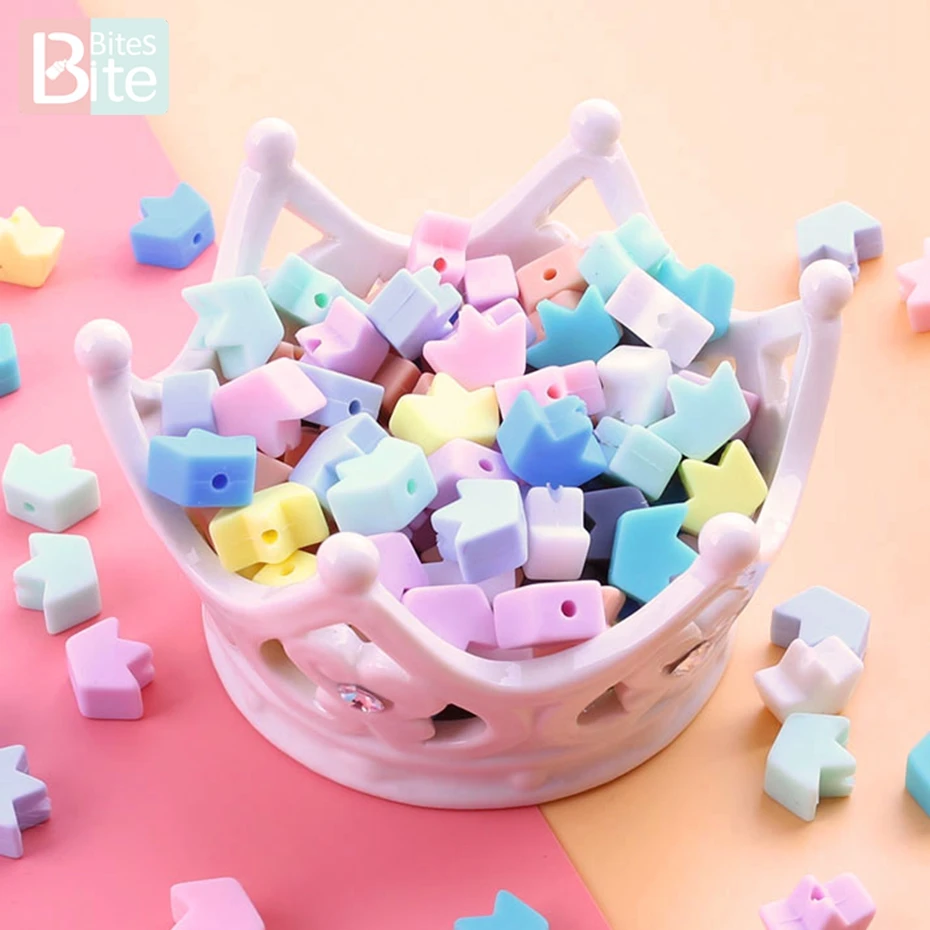 Bite Bites 10PC DIY Pacifier Chain Mini Silicone Crown Beads Baby Nursing Gift BPA Free Food Grade Toys Teether | Мать и ребенок