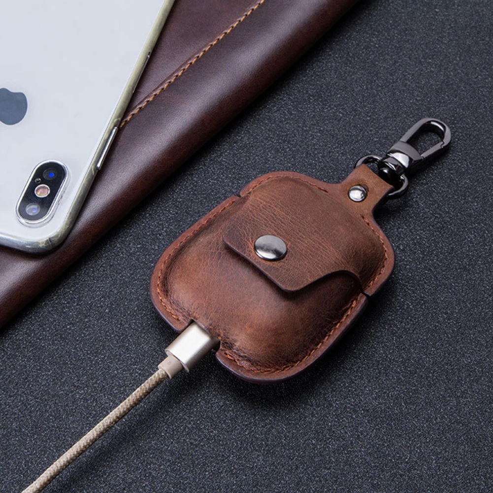 Мягкий кожаный чехол для наушников Apple Airpods Портативная сумка хранения защитный с