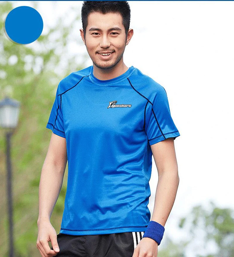 Men Light Blue Queshark, мужская, женская, быстросохнущая, Спортивная, для йоги, короткая рубашка, дышащий, для йоги, топ, для спортзала, для бега, фитнес-футболки, для альпинизма, пешего туризма, топы - Цвет: Men Light Blue