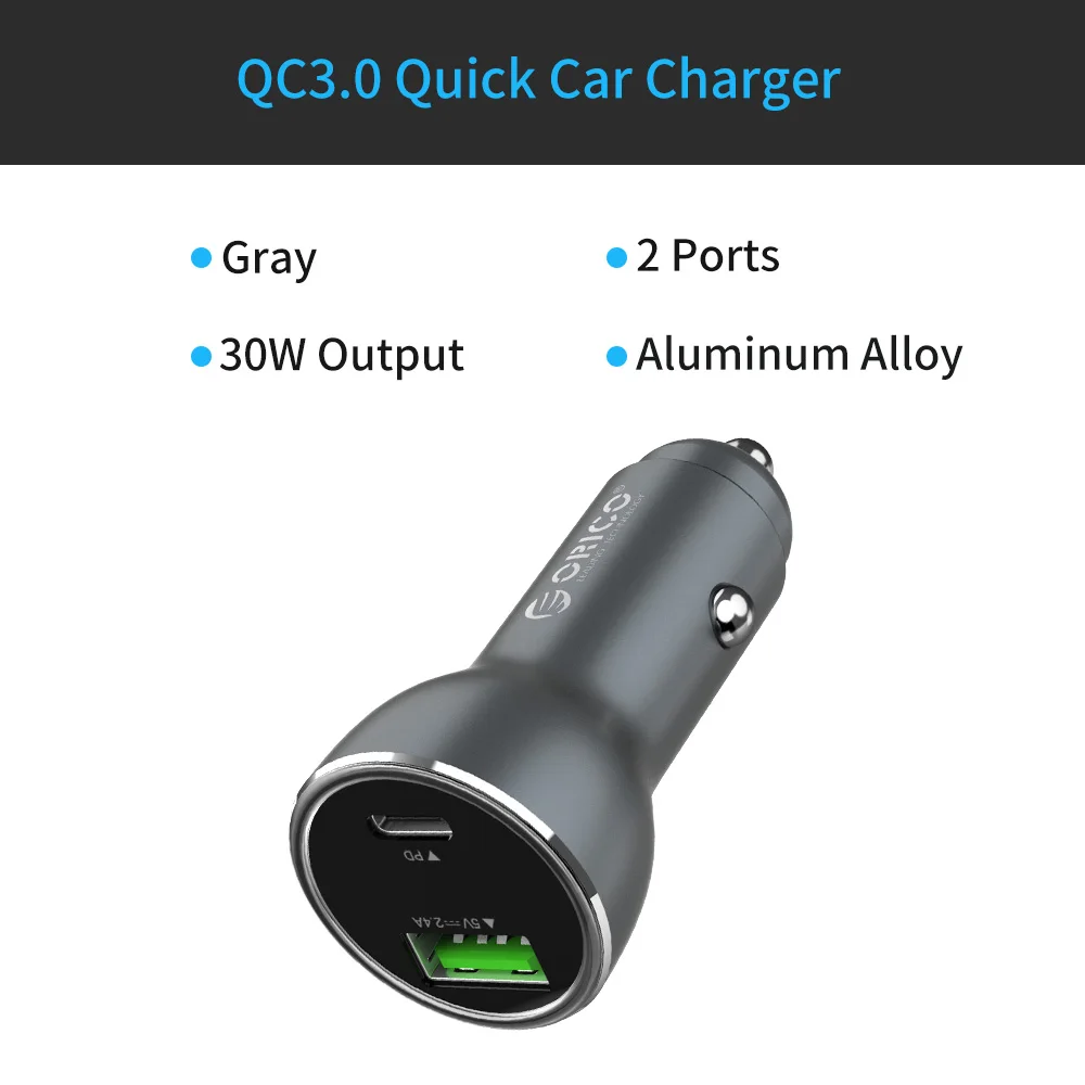 ORICO Mini USB Автомобильное зарядное устройство для мобильного телефона QC3.0 быстрое зарядное устройство адаптер с двумя usb-портами для планшета - Тип штекера: UPD 30W Gray