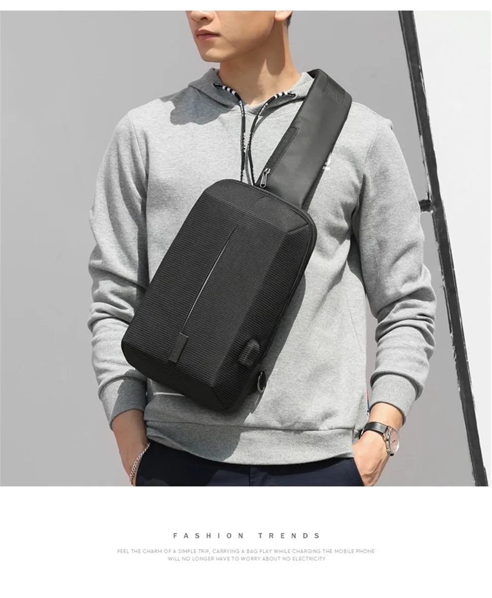 XINCADA груди мешок слинг пакет Для мужчин водонепроницаемые Anti Theft Сумка Crossbody сумка зарядка через usb Мода черный и синий