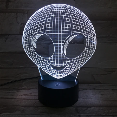 

3D415 Cute Alien Face 3D Lamp Amazing Visualization Optical Illusion 2D Acrylic Panel USB Cable 7 Colors Change Touch Base Lamp